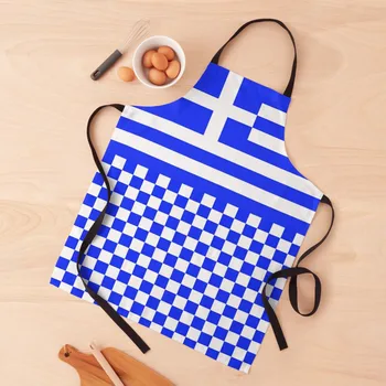 Синий клетчатый фартук с флагом Греции, предметы домашнего обихода, униформа официанта, кухонное оборудование ресторана