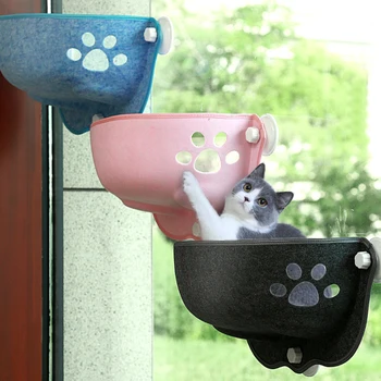 Новый домашний котенок Подвесная кровать для хранения домашних животных Стеклянная присоска Войлочный наполнитель для кошачьего туалета Гамак для кошачьего окна с прочными присосками