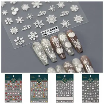 Рождественские наклейки для ногтей с рисунком Снежинок, Милый Кролик, Мультяшный Лось, Рождественские Наклейки для ногтей, Снеговик, Аксессуары для ногтей для девочек