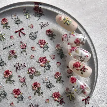 Винтажная наклейка для наращивания ногтей с рельефной розой