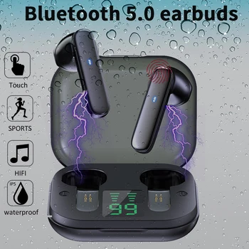 Наушники TWS Bluetooth 5.0 со светодиодным дисплеем, Беспроводные наушники, Стерео Спортивные Водонепроницаемые наушники, Гарнитуры с микрофоном
