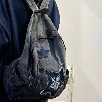 2023 Милый дизайн, женский джинсовый рюкзак Y2k, американский ретро-рюкзак в стиле пэчворк, Студенческая мода, женский рюкзак