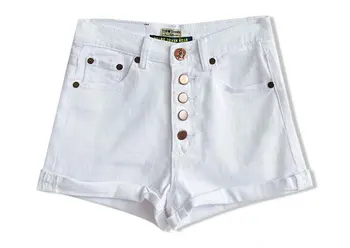 Обтягивающие джинсовые шорты с высокой талией, джинсы, женские сексуальные короткие брюки с закатанным подолом, стрейчевые Летние Женские прямые брюки, Большие размеры Белого наряда