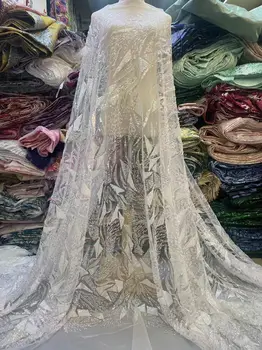 Африканская сетчатая кружевная ткань S-1302872, высококачественное Нигерийское тюлевое кружево, Французское сетчатое кружево с БИСЕРОМ для платья