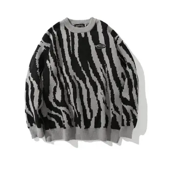 Трикотажная рубашка с рисунком зебры в тон мужскому уличному тренду, свободный свитер с круглым вырезом, пуловер бренда Bf Lazy Trend XJ-