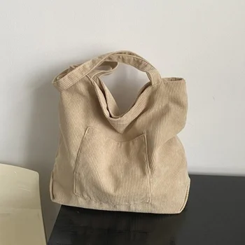 Женская вельветовая сумка-тоут, большие сумки-хобо через плечо, повседневные сумки, рабочая сумка для покупок большой емкости.