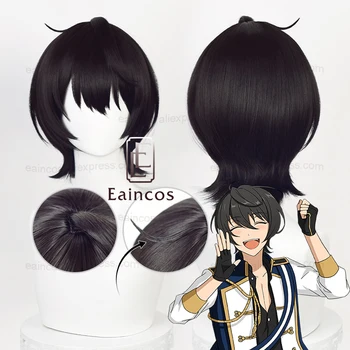Game ES Ensemble Stars Рицу Сакума Косплей Парик 32 см Натуральные Черные Короткие Волосы Термостойкие Синтетические Парики