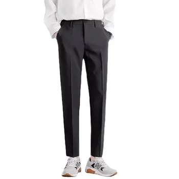 2023 Новые мужские брюки для костюма, стрейчевые, тонкие, офисные, без утюга, эластичный пояс, Классические Корейские серые повседневные брюки, большие размеры 40 42