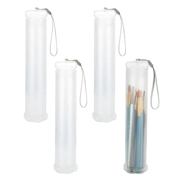 Выдвижной пластиковый футляр для малярных кистей, 4 упаковки, прозрачный Длинный держатель для малярных кистей, Тюбик для хранения карандашей, контейнер для Карандашей