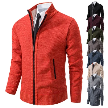 Осенне-зимний мужской однотонный кардиган в корейском стиле, свитер, мужские повседневные модные толстовки, вязаные пальто на молнии, мужские 8801