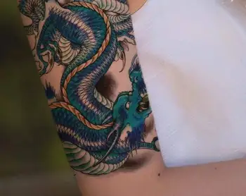 Наклейки с татуировками в виде дракона. Поддельная татуировка. Поддельная татуировка на рукаве. Поддельная татуировка на половину рукава.