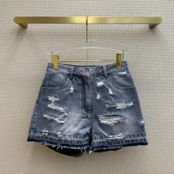 Рваные джинсовые шорты do old wash, штанины трапециевидной формы с высокой талией - это модный дизайн lazy casual9.4