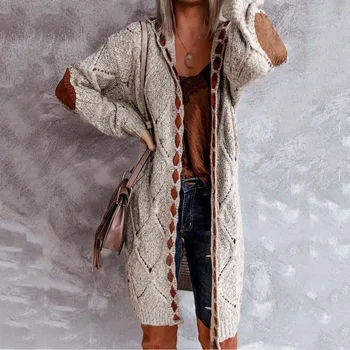 Осенне-зимние повседневные толстовки в американском ретро-стиле, Женский кардиган в стиле Пэчворк, Свитера с длинным рукавом и открытой передней частью, пальто, уютная верхняя одежда