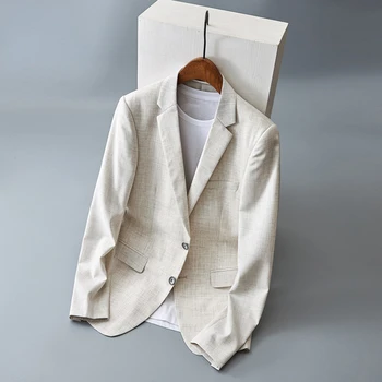 2023 Модный Джентльменский Хлопчатобумажный Льняной Мужской пиджак, Повседневный Мужской Однобортный Мужской пиджак, Однотонный Раздельный Пиджак, пальто для мужчин