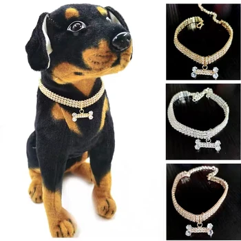 Ожерелье для домашних животных из 3шт бриллиантов, подвеска из кости с цирконом, Роскошный бриллиантовый Регулируемый ошейник для кошек и собак