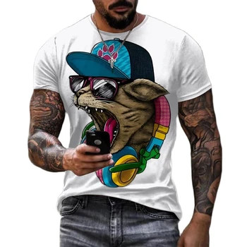 Интересная мужская уличная рубашка в стиле хип-хоп с животным принтом, очень большая, с короткими рукавами, летняя повседневная одежда 6xl