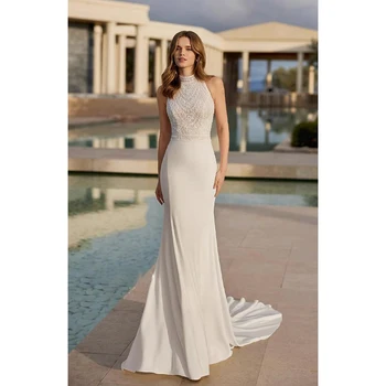 2023 Элегантное женское платье Белое на бретелях без рукавов с аппликацией на спине, придворный шлейф, модное свадебное платье на заказ, вечернее платье