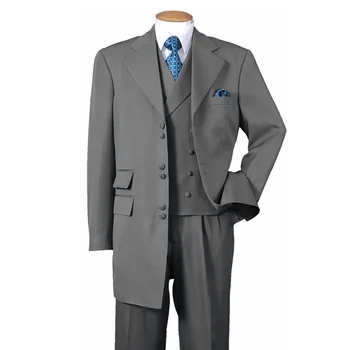 Высококачественный Модный Серый Однобортный костюм С вырезами на лацканах, Приталенный Деловой Повседневный Свадебный фрак, 3 предмета (Блейзер + Жилет + брюки)