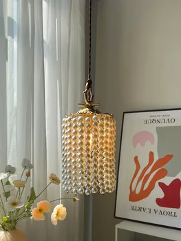 Резная латунная люстра с жемчугом для гардеробной, бра для коридора, прикроватная тумбочка для спальни в стиле ретро, небольшой подвесной светильник