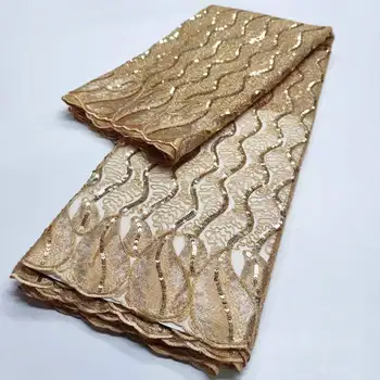 НОВАЯ Африканская кружевная ткань 2023 Высококачественная Французская сетчатая кружевная ткань с золотыми 3D блестками Нигерийские кружевные ткани для свадебного платья