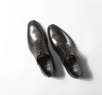 Модные деловые мужские модельные кожаные туфли, формальные классические мужские оксфорды с квадратным носком на шнуровке