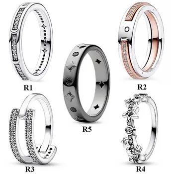 Фирменное кольцо с логотипом и покрытием из двух колец из настоящего стерлингового серебра 925 пробы с фирменным логотипом для модных женских обручальных колец