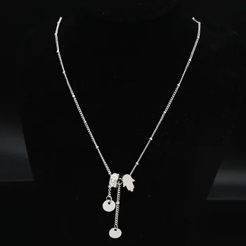 Ожерелье из хрусталя Хамса из нержавеющей стали для женщин, серебряные ожерелья с кисточками, подвески, ювелирные изделия cadenas mujer N19566