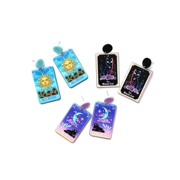 Винтажные акриловые серьги Tarot Cat Sun Moon с двусторонним рисунком, женская мода, индивидуальное очарование, ювелирные изделия, Уникальный подарок
