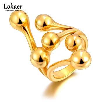 Lokaer, Геометрическая Круглая форма шара, Металлические кольца ручной работы для женщин, Персонализированные водонепроницаемые украшения R23062