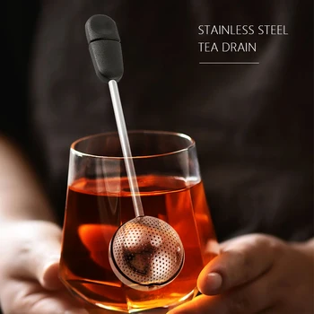 Шарик для заварки чая из нержавеющей стали 304, портативный фильтр для чая с мелкой сеткой, Вращающийся двусторонний фильтр для чая, инструмент для чая с длинной ручкой