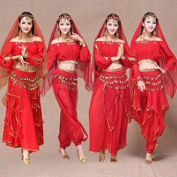 Индийский танцевальный костюм для танца живота с длинным рукавом, Новый костюм для занятий египетским танцем для взрослых женщин