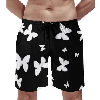 Настольные шорты с рисунком бабочки, Повседневные плавки, черные и белые бабочки, Быстросохнущие спортивные шорты большого размера