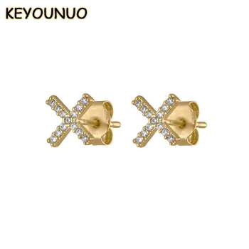 KEYOUNUO, позолоченные серьги-гвоздики с буквами CZ Для женщин, серьги-гвоздики с цирконом, Модные вечерние Свадебные украшения Оптом
