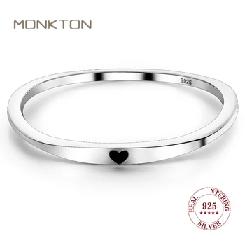Кольцо Monkton из стерлингового серебра 925 пробы с черным сердечком для женщин, модное наращиваемое кольцо для влюбленной свадьбы в подарок на День Святого Валентина