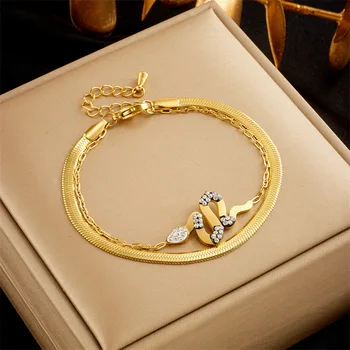 Роскошный Многослойный браслет-цепочка в виде Змеи Золотого цвета из нержавеющей стали для женщин, Модный Ювелирный подарок