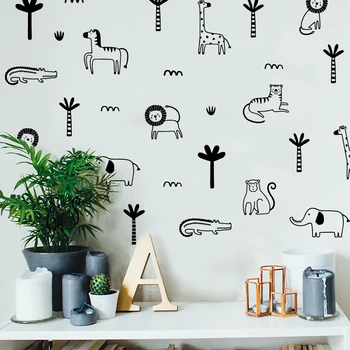Наклейка на стену в виде животного в джунглях Сафари, Пальмы, Тропического слона, Тигра, Обезьяны, винилового декора для спальни и детской комнаты