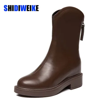 SDWK 7 см, высококачественные ботинки на платформе, женская обувь, черные кожаные ботильоны, обувь в стиле панк, осенние ботинки из натуральной кожи с толстой подошвой.