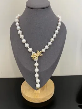 11-12 мм натуральное круглое ожерелье из натурального белого жемчуга Южного моря 21,5 