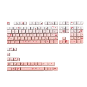 Набор Клавишных Колпачков Double Shot Pbt 134 Key Pink Flower Keycap Set С боковой подсветкой Для механической клавиатуры