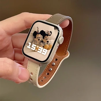 Кожаный ремешок для Apple Watch Band 49 мм 41 мм 45 мм 38 мм 42 мм 44 мм 40 мм Тонкий Женский браслет ремешок для часов iWatch Ultra 8 7 SE 6 5