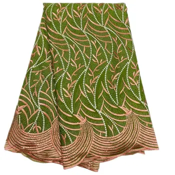 Новая Швейцарская Вуалевая Кружевная Ткань Хлопок Высококачественное Зеленое Африканское Кружево С Камнями Для Свадебного Платья 5 Ярдов