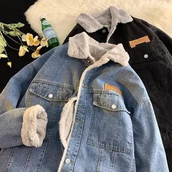 Утепленная джинсовая хлопковая куртка с подкладкой, мужская осенне-зимняя винтажная хлопковая одежда
