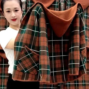 Женская шерстяная куртка осень-зима 2023, новая короткая женская клетчатая куртка большого размера для женщин среднего и пожилого возраста