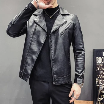 Куртки из искусственной кожи для мужчин, весенняя куртка 2024, модная повседневная Черная приталенная короткая верхняя одежда Veste Homme Xhl