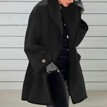 Пальто с длинным рукавом, стильная зимняя верхняя одежда, женское шерстяное пальто с капюшоном в тон, теплое, свободного кроя, с застежкой на одну пуговицу, женское