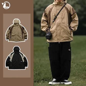 Мужская куртка для кемпинга на открытом воздухе с капюшоном, уличные повседневные свободные куртки-ветровки, пара унисекс, водонепроницаемые спортивные куртки, осень