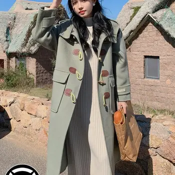 Шерстяное пальто на пуговицах в стиле SuperAen Kroean для женщин 2023, осень-зима, новое Корейское длинное шерстяное пальто