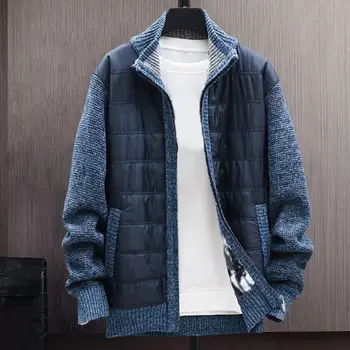 Куртка-пальто, мужское пальто свободного кроя, стильный мужской свитер-пальто со стоячим воротником, планка на молнии для осенне-зимней моды