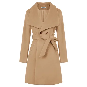 Женское пальто KK с воротником-лацканом, Повседневные Двубортные ветрозащитные куртки выше колена, пальто, уличная верхняя одежда с поясом