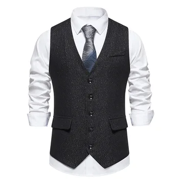 Джентльменский мужской твидовый костюм, жилет, Однобортный осенний винтажный жакет без рукавов 2023 года, деловой жилет, топы, платье, смокинг